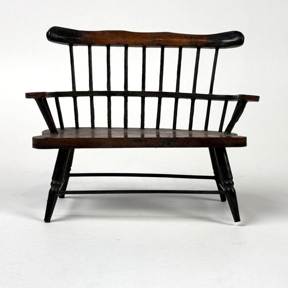 Vintage 1:6 Playscale Miniature Windsor Style Bench Wood Brown Spindle Dollhouse - Picture 1 of 10